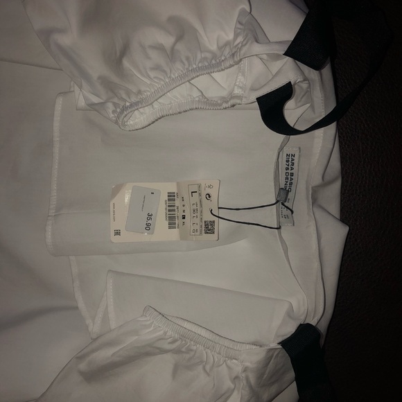ZARA white ruffle bardot top with black straps - Picture 6 of 7